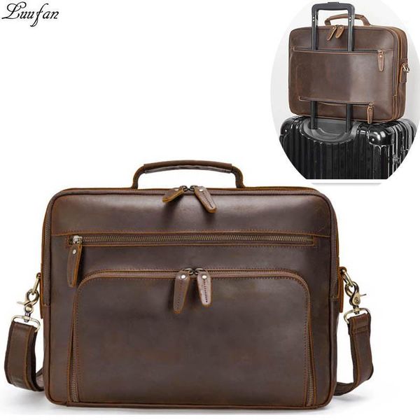 

luufan men business briefcase genuine leather 15.6" pc lapbag man travel bag cowhide male briefcase cow leather men handbag1