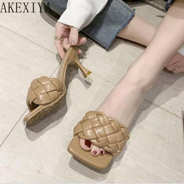 

slippers ladies beach sandals brand women woven open toe heel casual 2021, Black