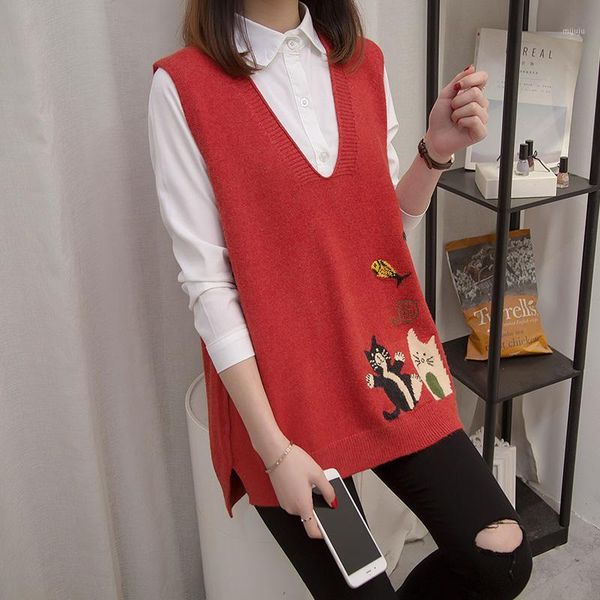 

han edition loose knitted vest vest female autumn outfit new lazy wind with a wool sweater joker tank, White;black