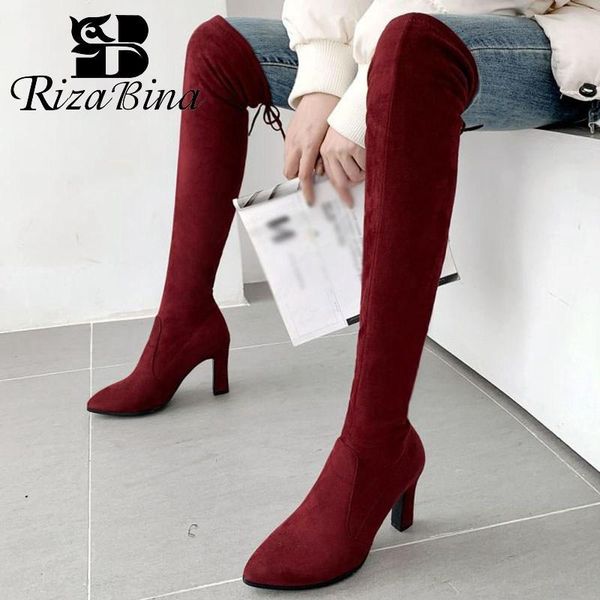 

boots rizabina 4 colors women autumn winter over the knee fashion simple office lady long boot stretch footwear size 34-431, Black