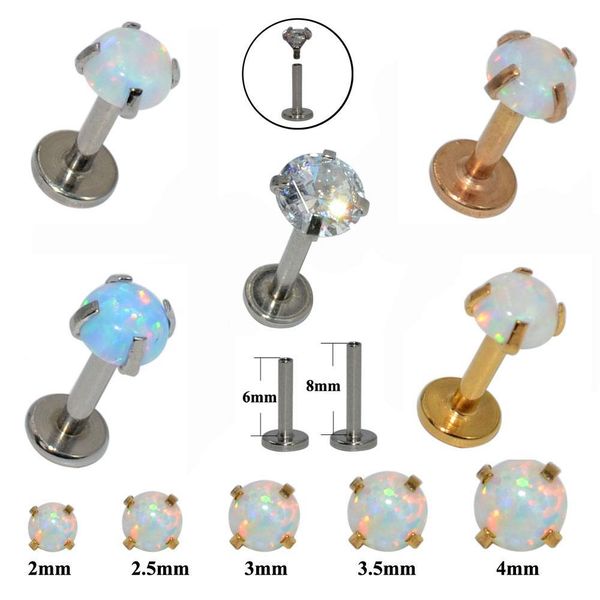 

surgical steel prong opal labret lip rings zircon orelha cartilage ear forward helix stud tragus ear lobe piercings jewelry q bbyvxf, Silver