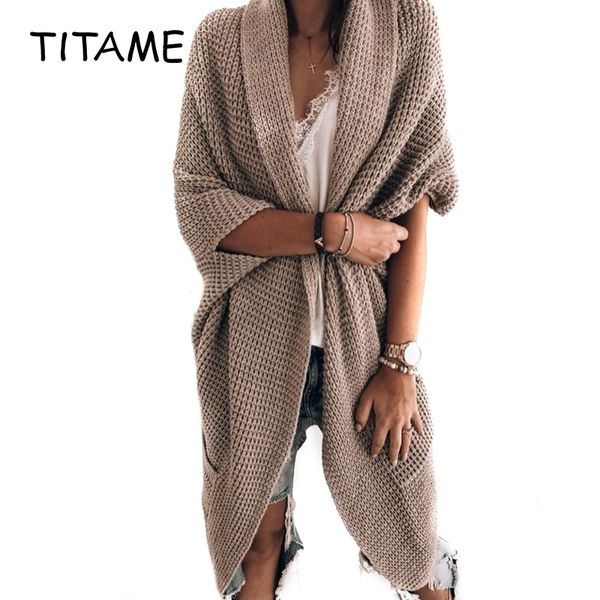 

outwear warm bat sleeve large size long knit cardigan sweater pocket women open stitch casual knitted sweater for autumn winter y200910, White;black