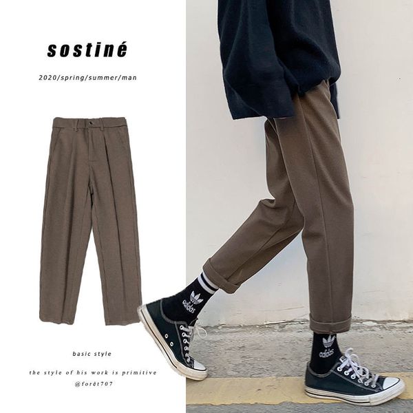 

2021 men's trousers autumn lean new winter straight nine minutes long pants masculine youth wear k6mh, Black