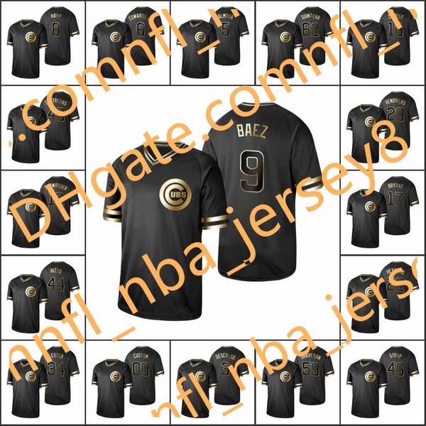 

чикаго кубики мужчины # 44 rizzo tony 9 javier baez 40 willson contreras женщины молодежь черное золотое издание пользовательские джерси, Blue;black