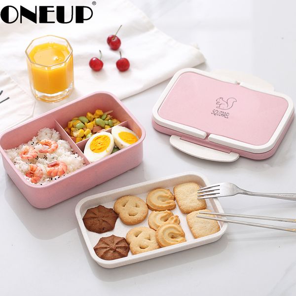 ONEUP Lunchbox Weizenstroh Cartoon Bento Box Tragbarer umweltfreundlicher Lebensmittelaufbewahrungsbehälter für Kinder Studenten Schule Mikrowellengeeignet 201029