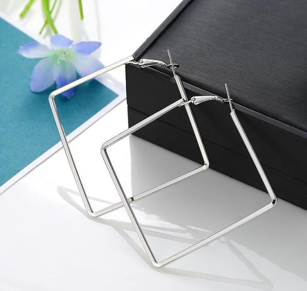

mujer simple hoop metal color square punk silver pendientes earrings earring gifts geometry women style fashion 2020 for wmtio otsweet, Golden;silver