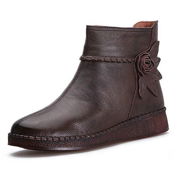 

soft cowhide flower mother autumn boots soft bottom comfort women leather shoes fashion stylish flat boots women shoes, Black