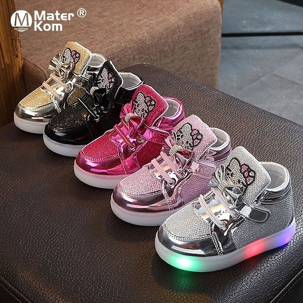 

size 21-30 baby breathable wear-resistant sneakers boys led light up shoes children luminous sneakers girls glowing casual shoes 201201, Black