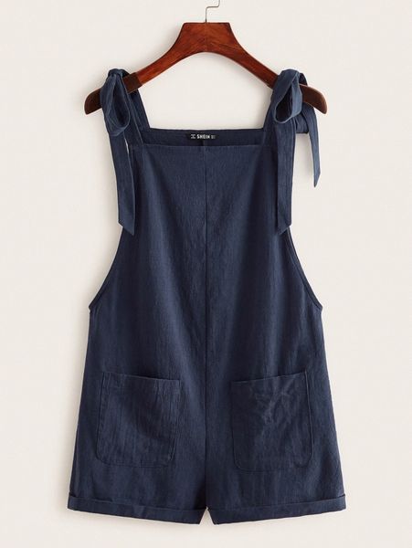 

knot strap pocket front overall shorts i8tx#, White