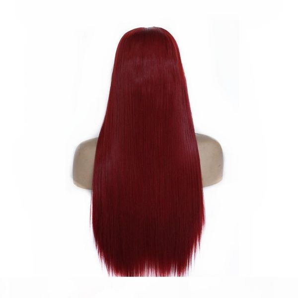 

synthetic straight lace front wig middle part long burgundy natural hairline heat resistant glueless synthetic wig for women, Black