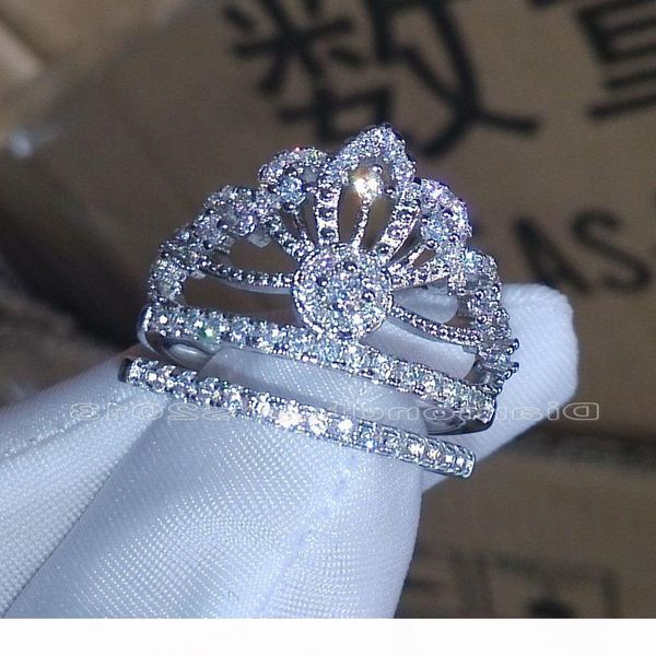 

brand size 5-10 jewelry white sapphire cz simulated diamond 925 sterling silver engagement wedding crown ring set, Slivery;golden