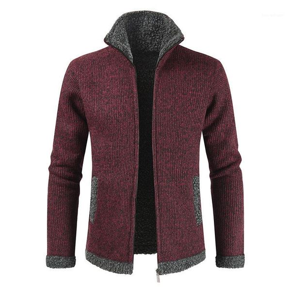 

men's sweaters winter men's warm thick velvet sweatercoat stand collar cardigan men casual pattern knitwear men1, White;black