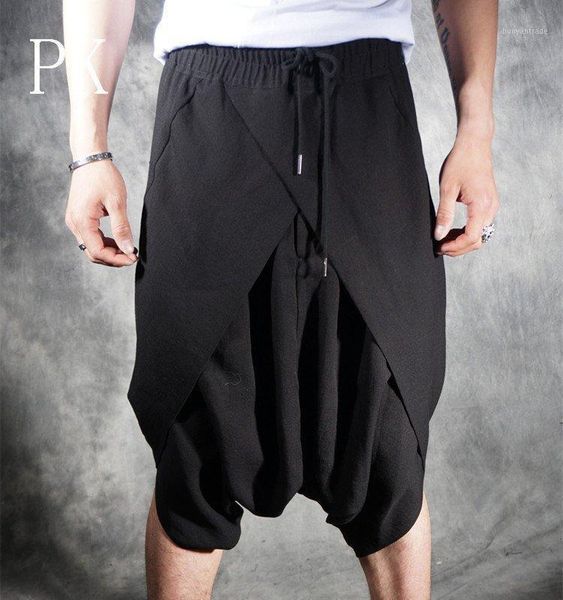

men's pants 2021 summer men's clothing linen knee-length easy care harem fashion plus size stage singer costumes1, Black