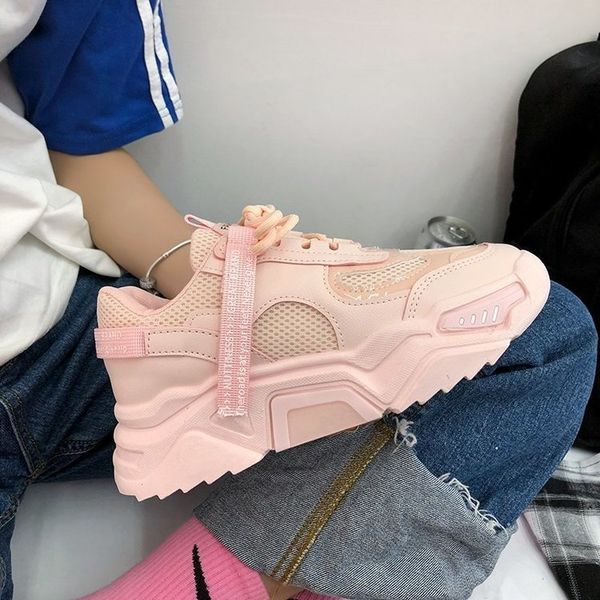 

2021 new of thick women fashionable lace up to breathable mesh women's shoes z95k, Black;white