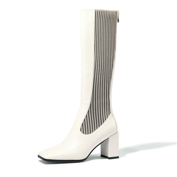 

2021 new winter mark knee for high-quality women high-heel block long boots slide on toe shoes lady size 34-40 cdwp, Black