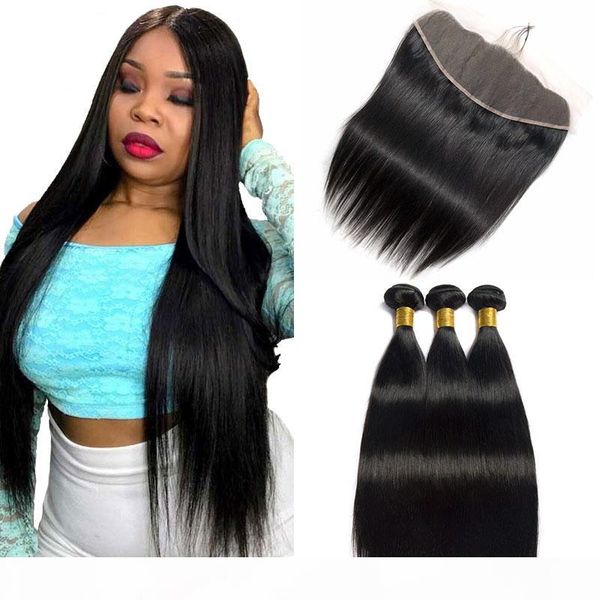 

straight hair malaysian 3 bundles with unprocessed lace frontal grade 7a virgin hair bundle deals natural black remy human hair weft