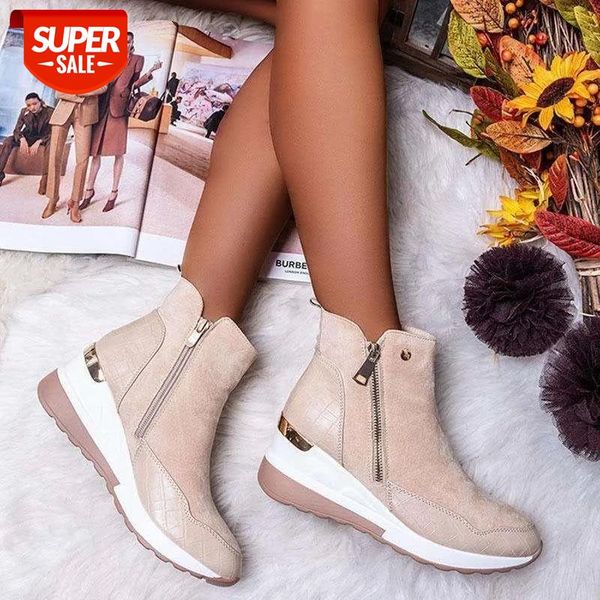 

new autumn women's shoes ankle boots casual ladies platform solid color ankles boots zipper shoes lightweight wedge sneakers pu #kc4t, Black