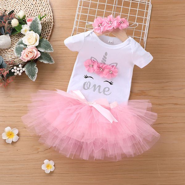 

baby unicorn romper+tutu skirts outfits summer 2021 kids boutique clothing 3-24m infant girls birthday party dress up, White