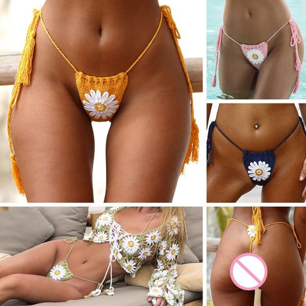 

new arrival handmade crochet flower micro bikini g thong string beach micro swimwear lingerie sets 2019, White;black