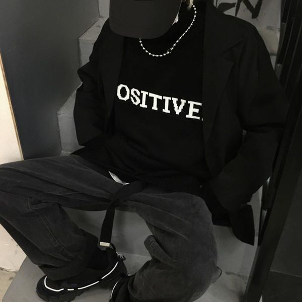 

new 2021 autumn winter in retro letter turtleneck loose sweater male and female coat tide upnd, White;black