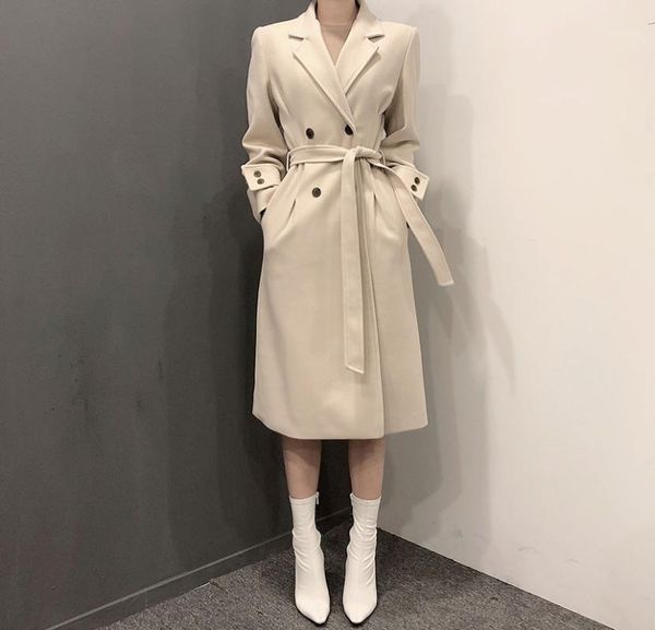 

women's fashion lapel collar double-breasted long trench coat female spring outerwear a771, Tan;black
