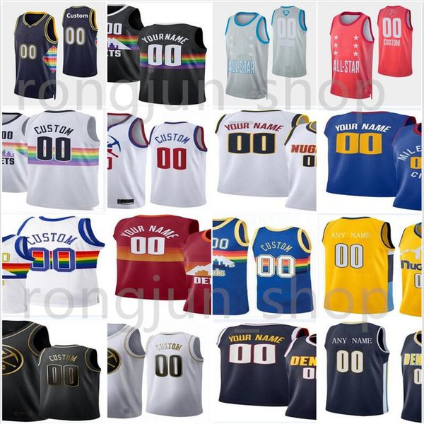 

custom printed 21-22new city diamond 75th basketball jerseys 15 nikola 27 jamal jokic murray bol gordon 11 monte morris 8 jeff 0 jamychal gr, Black;red
