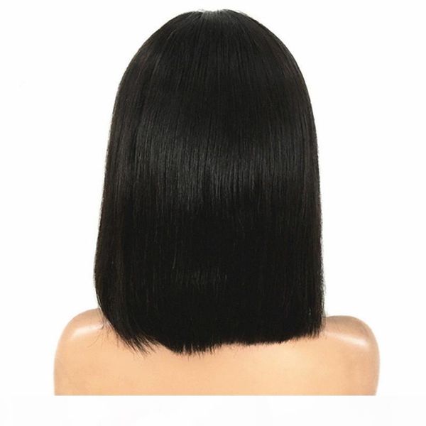 

short human hair wig 180% density 4x4 straight bob lace front wigs brazilian virgin hair lace closure wigs natural color glueless for women, Black;brown