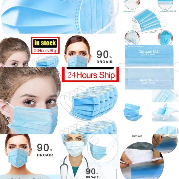 

ear-loop 3 layer mouth masks cover 3-ply face non-woven disposable dust mask soft breathable ou kh1o