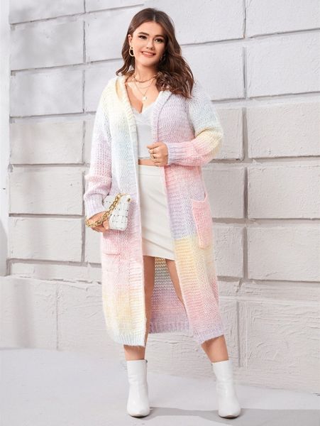 

plus ombre dual pocket hooded cardigan n4x1#, Black