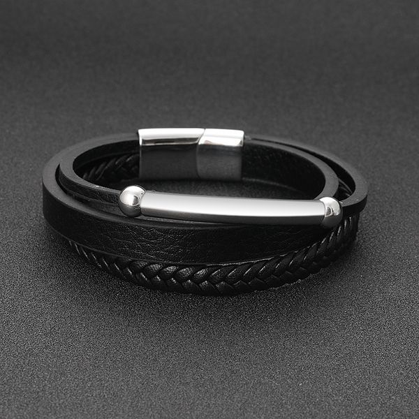 

xcmmd titanium 2019 cowhide stainless bracelet steel leather jewelry woven