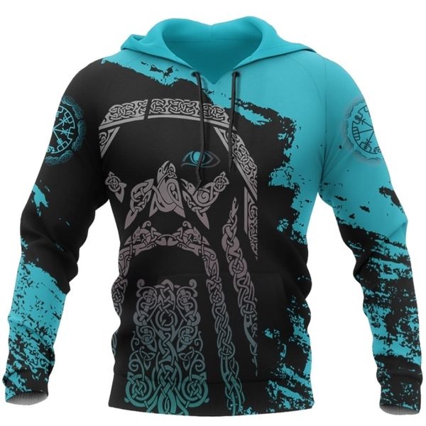 Viking Odin - синий пуловер татуировки 3D печать мужчин толстовки хараджуку мода с капюшоном Толстовка осенью унисекс капюшон Sudadera Hombre 201104