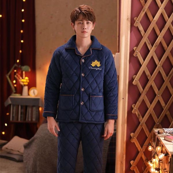 

mimi layers of cotton pajamas, men clip to cotton flannel leisurewear thoracotomy plus-size thickening warm winter pajamas, Black;brown