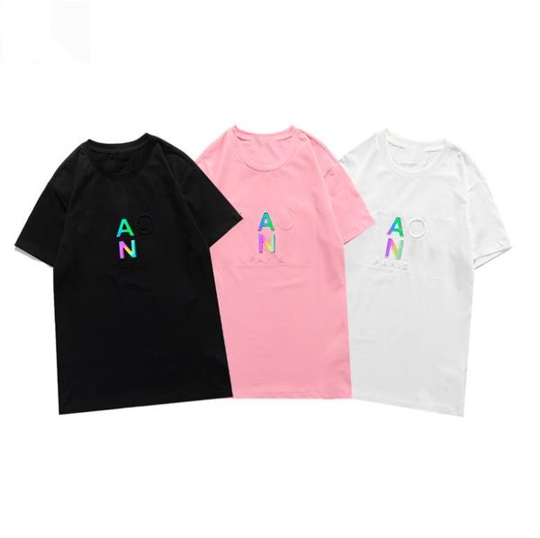 

2021ss early spring 3d embossed night reflective designer men's fashion short sleeve men's and women's casual t-shirt size-s, White