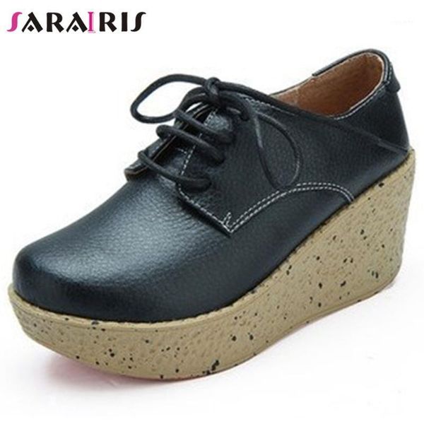 

sarairis new classic ladies spring high wedges pumps fashion lace-up platform pumps women mature office shoes woman1, Black