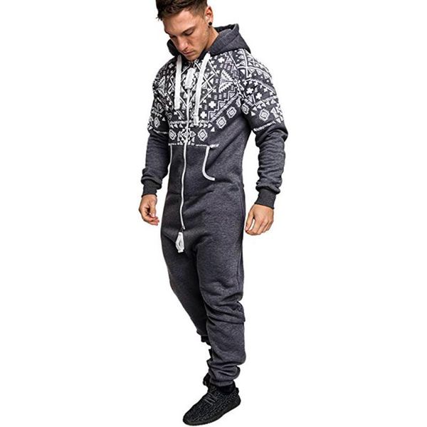 

man's spring autumn casual zipper jumpsuit long sleeve pocket hooded one-piece with drawstring daily life, Black