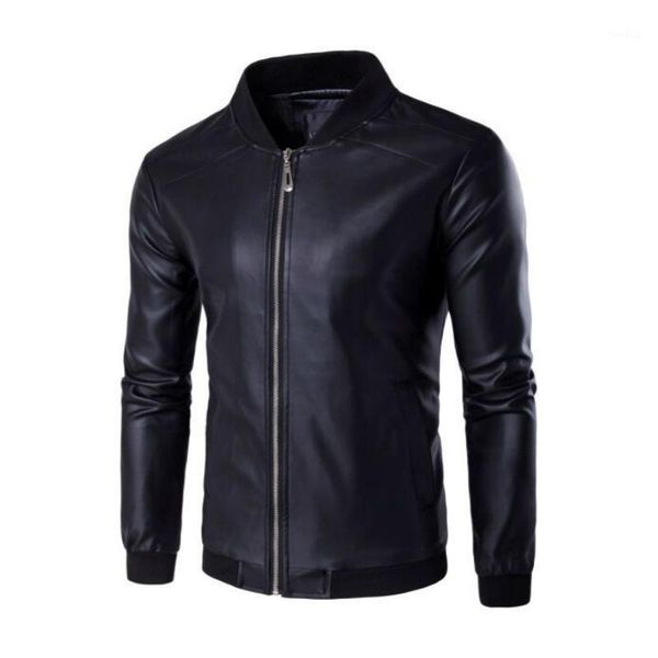 

leather jacket men spring jacket baseball collar coat solid color casual motorcycle jackets men youth wild autumn pu1, Black
