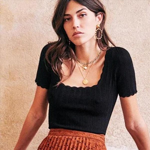 

petal solid elegant shirt women clothes short sleeve chic wave square neck blouses summer 2020 casual vintage sweet outfits, White