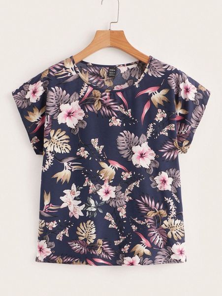 

batwing sleeve tropical print k4eh#, White