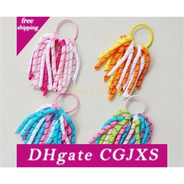 

streamers ribbons with xuuokorker bobbles girl curly ponytail elastic corker bows 5inch korkers hair ties 100pcs pd002