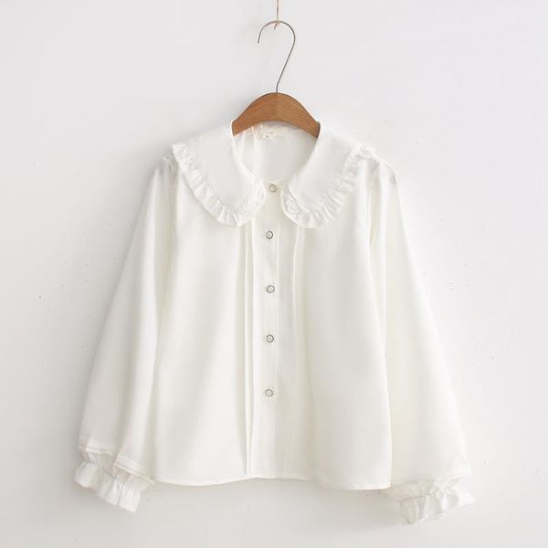 

2021 fashion gothic puff sleeve lolita blouse shirt peter pan collar cosplay kawaii shirt lo peplum white blouse