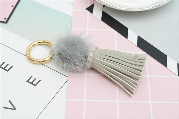 

leather tassels with mink fur ball key chain with one tassels for car keychain bag key ring jewelry eh812 h bbyers