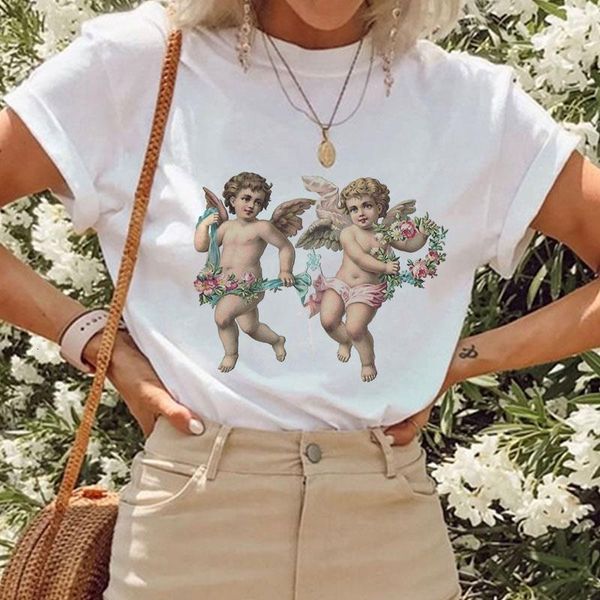 

new summer angel shirt printed graphic tee tumblr kawaii 90s fahsion short sleeve women tshirt clothing funny t shirt casual, White