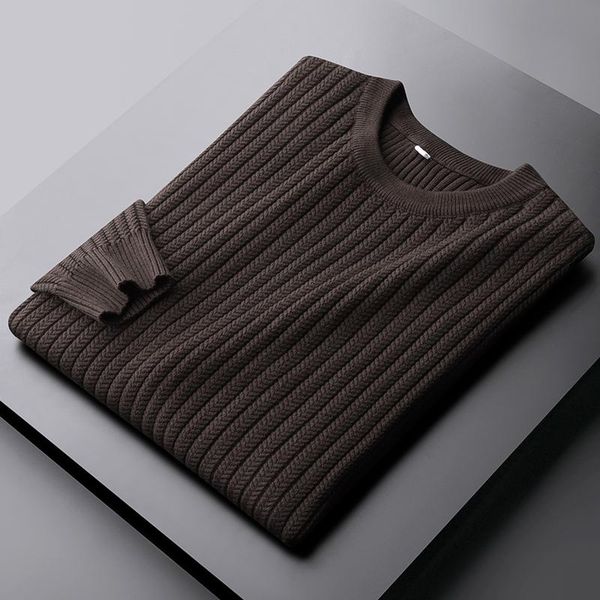 

new coffee male sweaters round collar autumn winter stripe mens sweater slim fit solid color man sweater 4xl, White;black