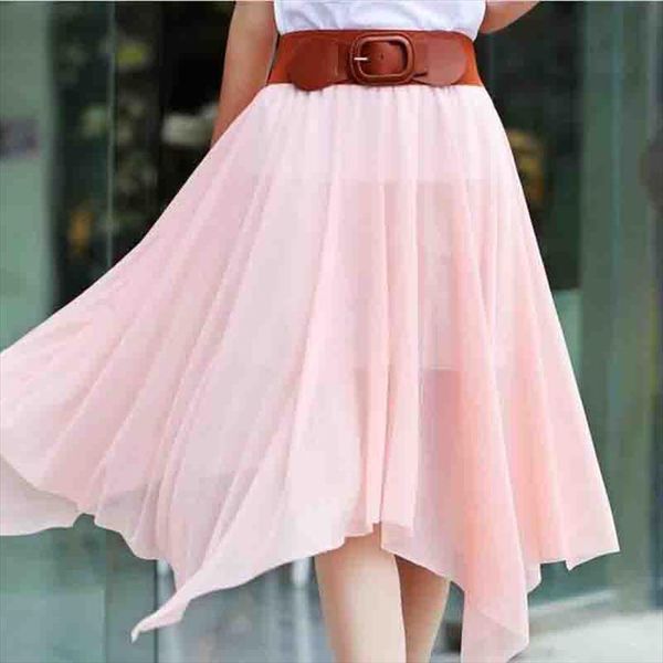 

girl half length skirt women spring summer chiffon gauze skirt european street style medium elastic waist pleated, Black