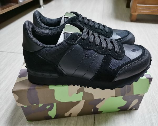 

women men star studded shoes mesh real leather camouflage studded shoes combo stars rock runner metallic lace-up shoes rock studs, Black