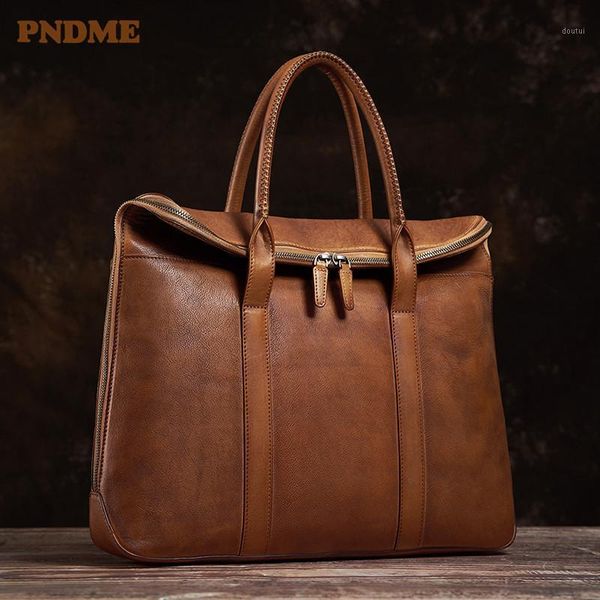 

briefcases pndme fashion vintage genuine leather men's women's briefcase business casual designer luxury natural cowhide lapha