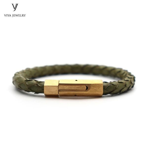 

charm bracelets amy green python leather bracelet men magnet buckle 316l stainless steel for watch, Golden;silver