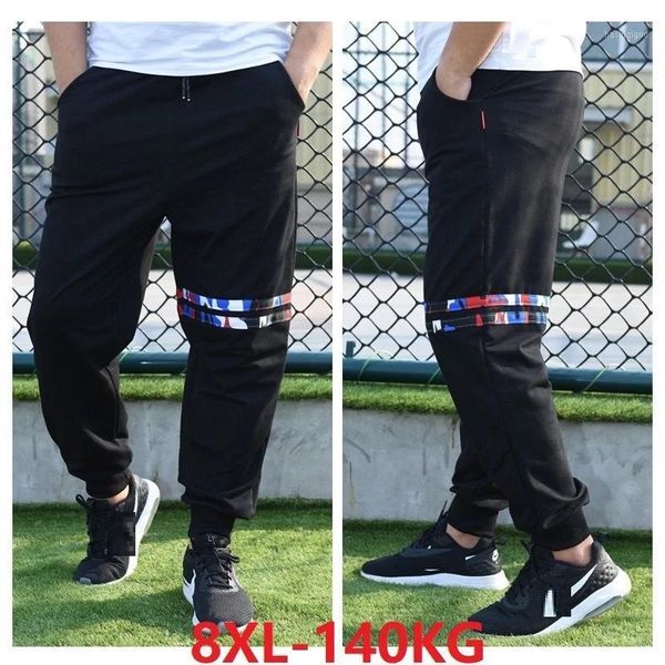 

spring men sports pants sweatshirt striped camouflage large size 7xl 8xl breathable loose elasticity cotton pants1, Black