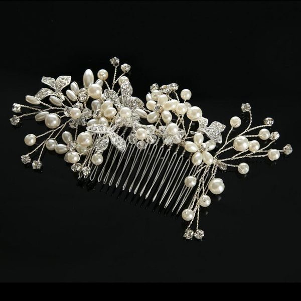 

forseven women crystal simulated pearl flower hair combs bride wedding headdress barrettes floral hair jewelry accessories, Golden;silver