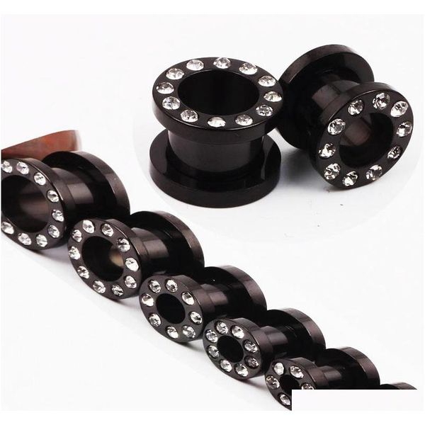

ear plug tunnel mix 6 size 50pcs/lot f09 stainless steel black crystal flesh tunnel ear plug body jewelry meglb, Silver